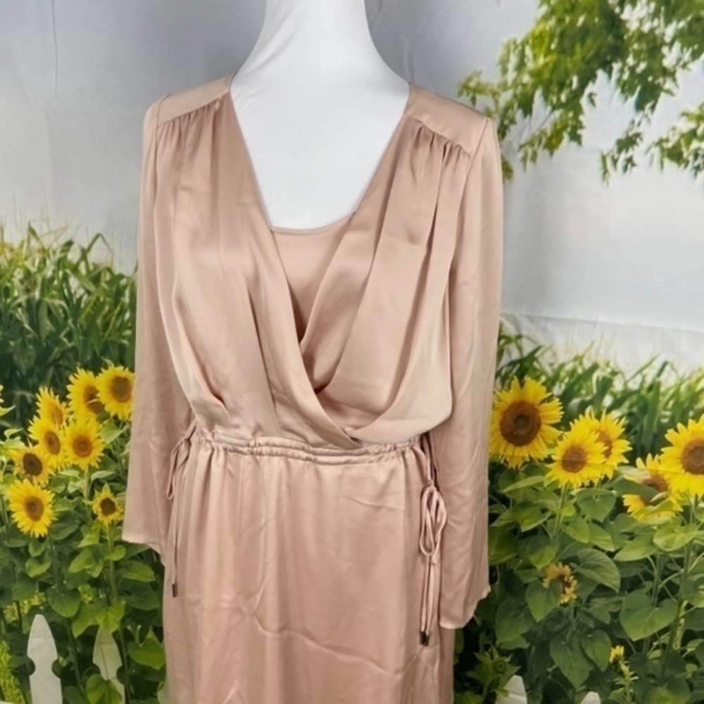 BCBG Bare Pink Long Sleeve Surplice Dress Small - Picture 6 of 13